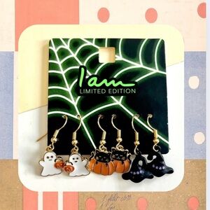 🏷️🎉LE🎉 ghost cat pumpkin witch dangling halloween earrings set of 3